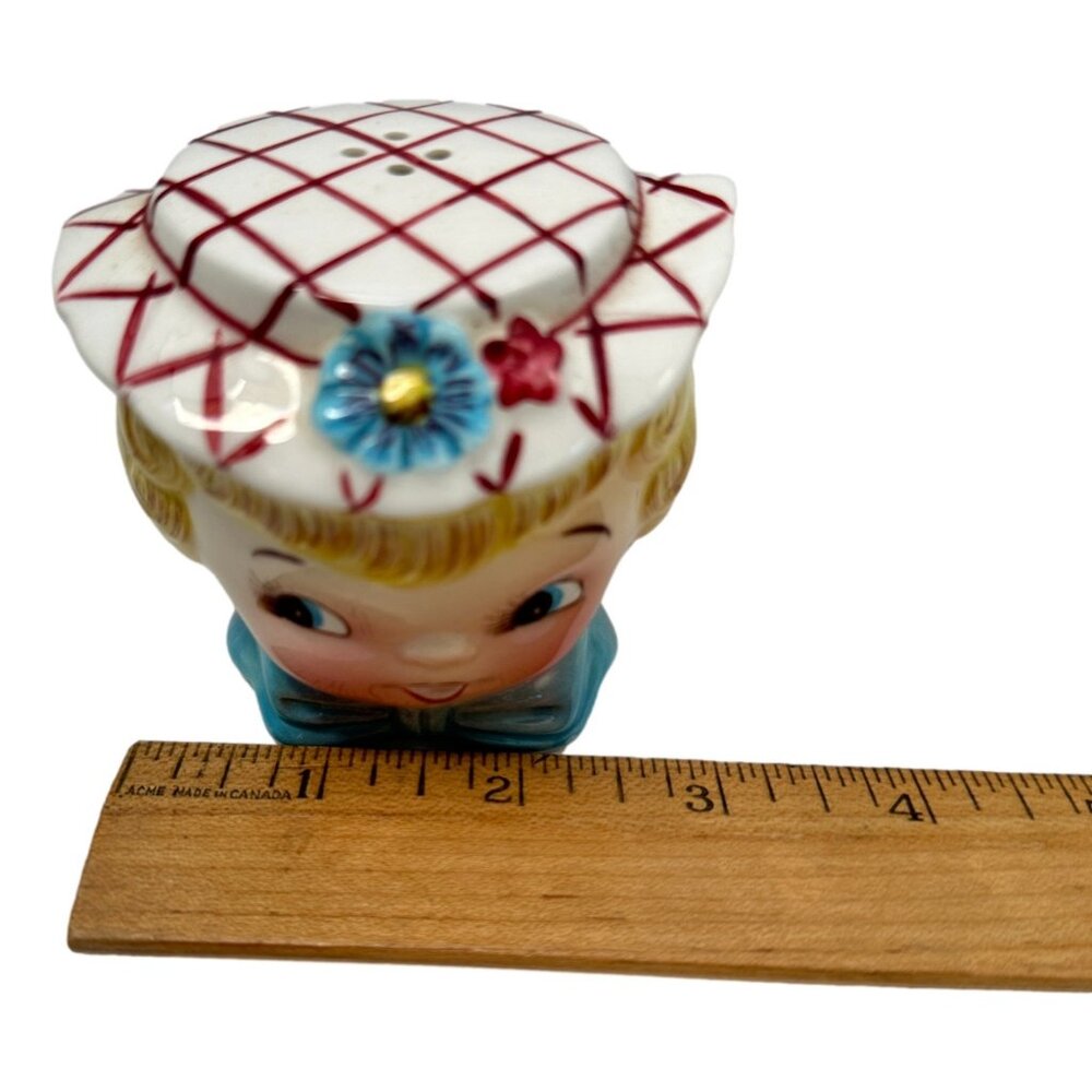 Vintage Salt & Pepper Set Two Girls Plaid Hats Ceramic Japan1950s - Picture 7 of 8